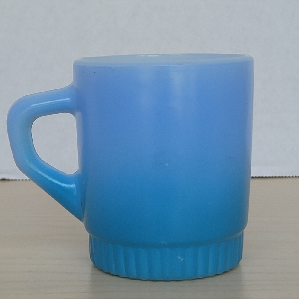 Vintage Anchor Hocking Fire-King Rainbow Blue Milk Glass w/ Ribbed Bottom